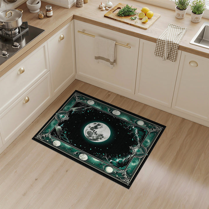 Celestial Moon Birds Teal Area Rug