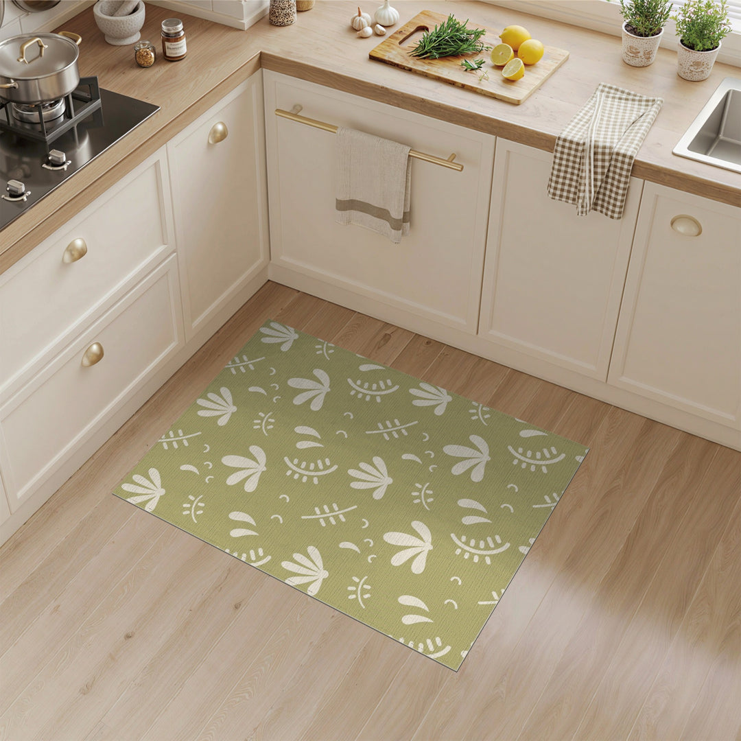 Sage Green Floral Washable Area Rug