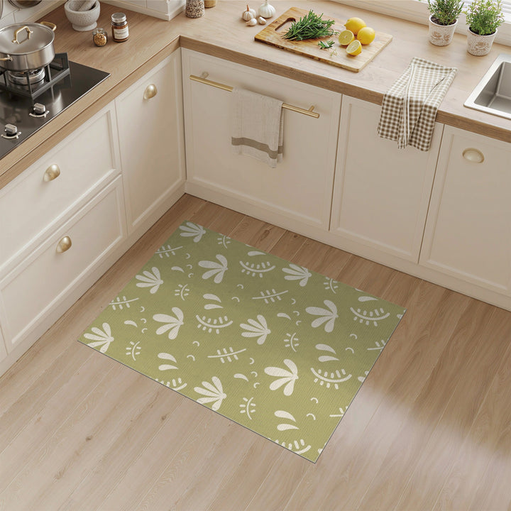 Sage Green Floral Washable Area Rug
