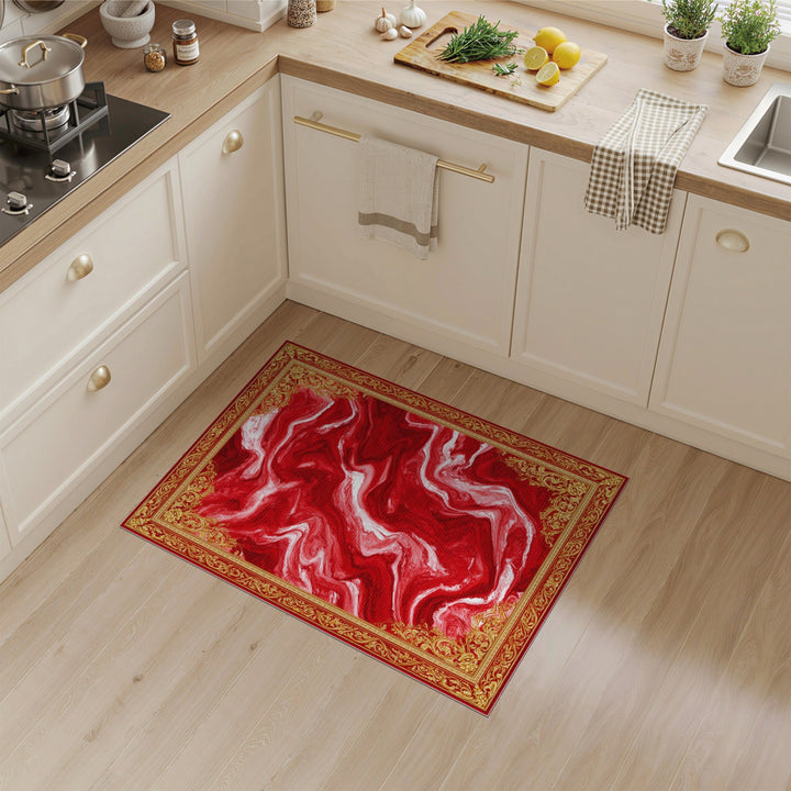 Red Marble Ornate Persian Area Rug