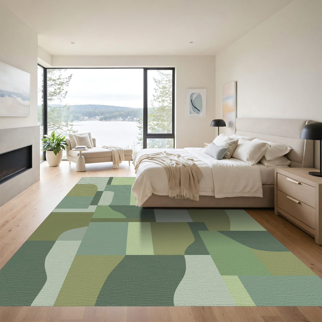 Muted Sage Organic Geometric Arrangement Rug