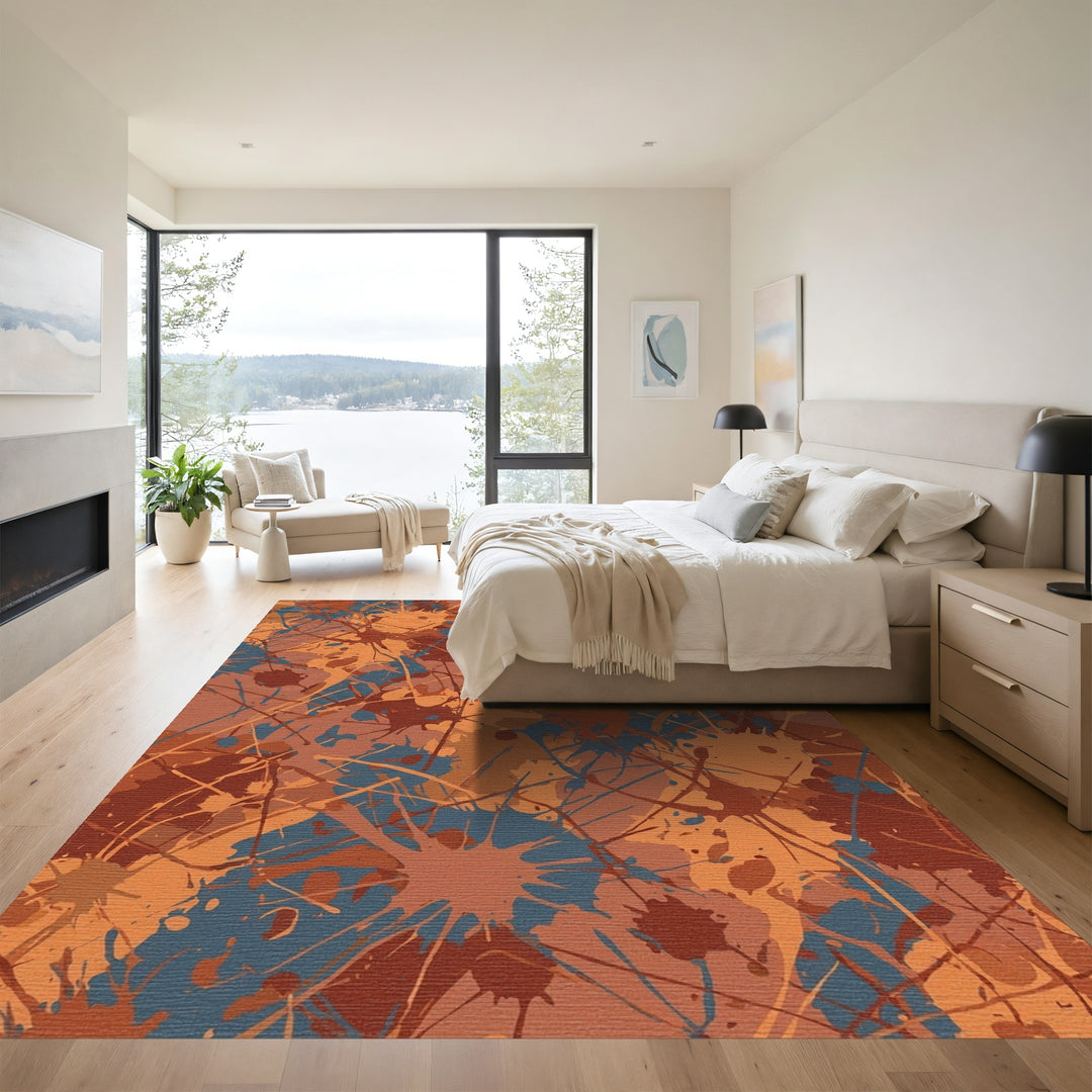 Rustic Orange Blue Splatter Splash Rug