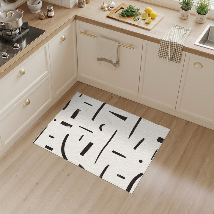 Abstract Black White Brushstroke Area Rug