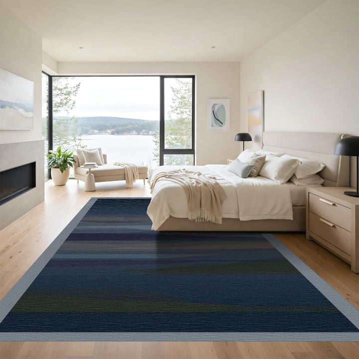 Midnight Blue Abstract Horizon Stripes Rug