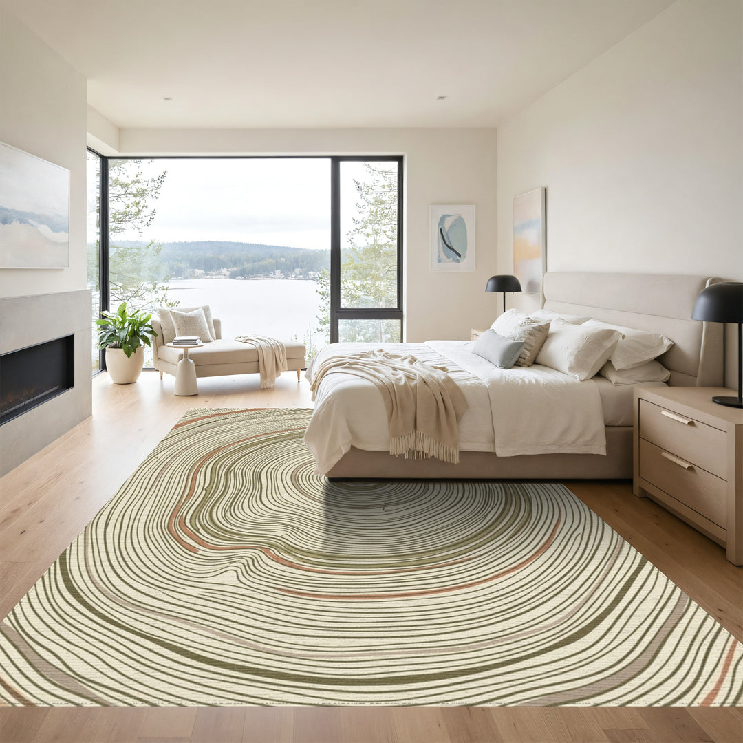 Earth Tones Wood Grain Rings Rug