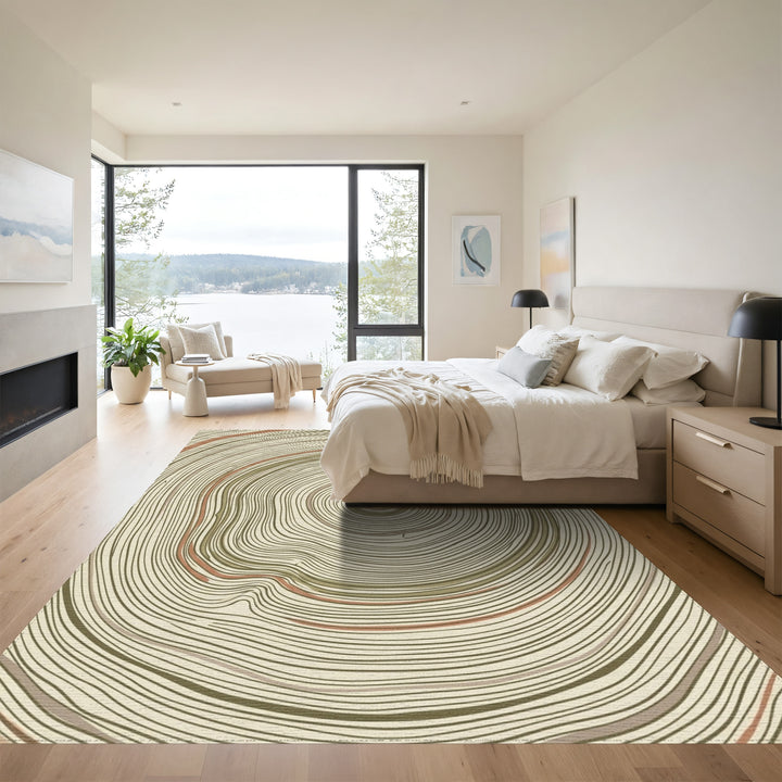 Earth Tones Wood Grain Rings Rug