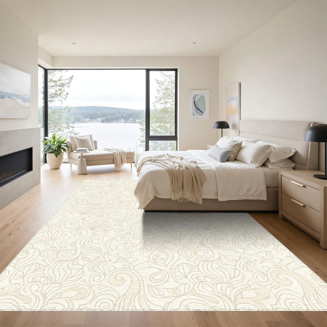 Ivory Floral Swirl Abstract Rug