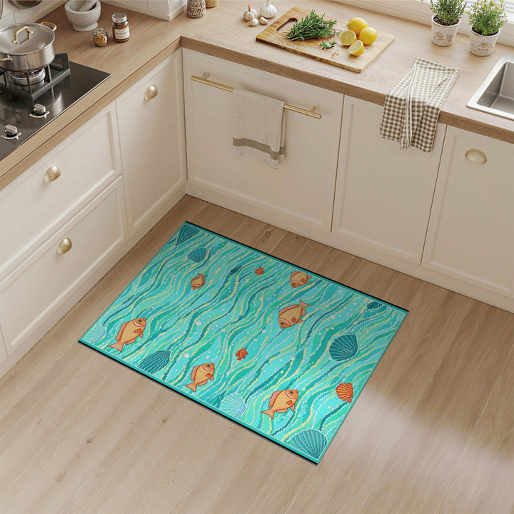 Coastal Fish Waves Area Rug
