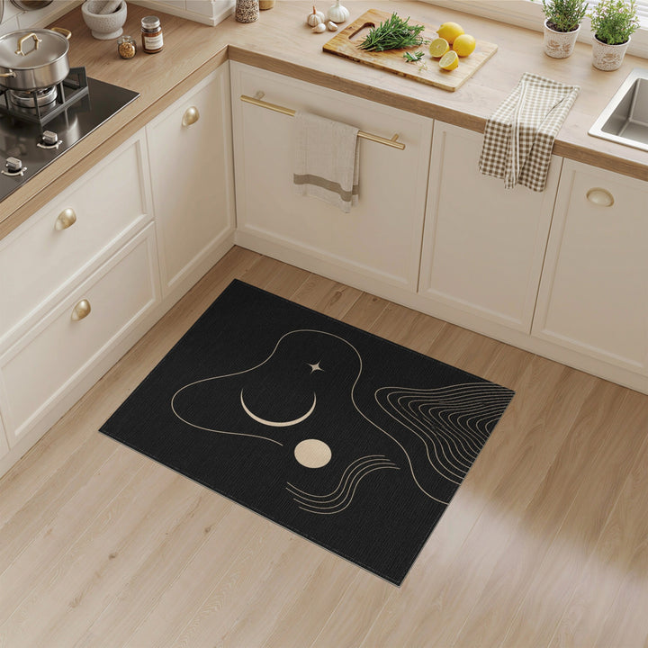 Black Abstract Moon Star Area Rug