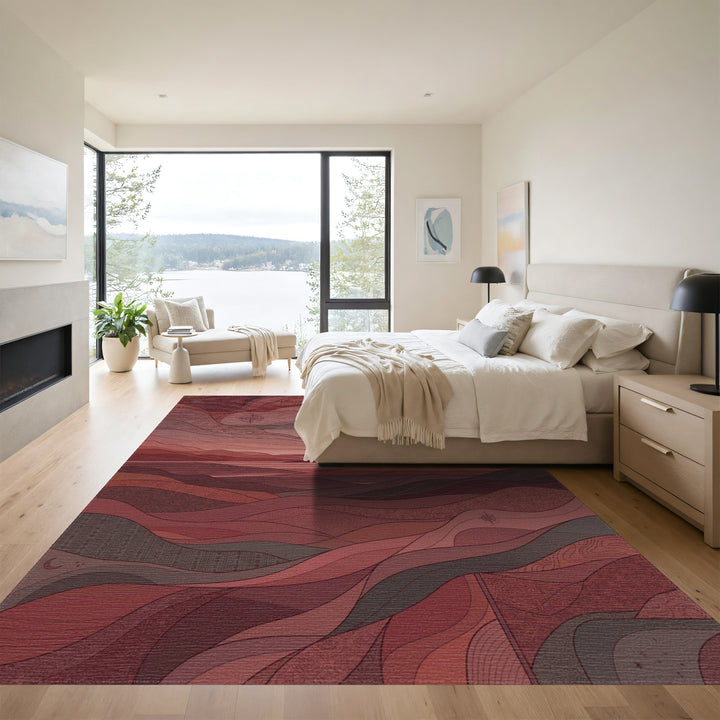 Crimson layered landscape abstract Rug
