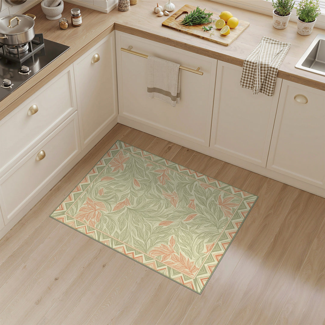 Green Floral Vintage Area Rug