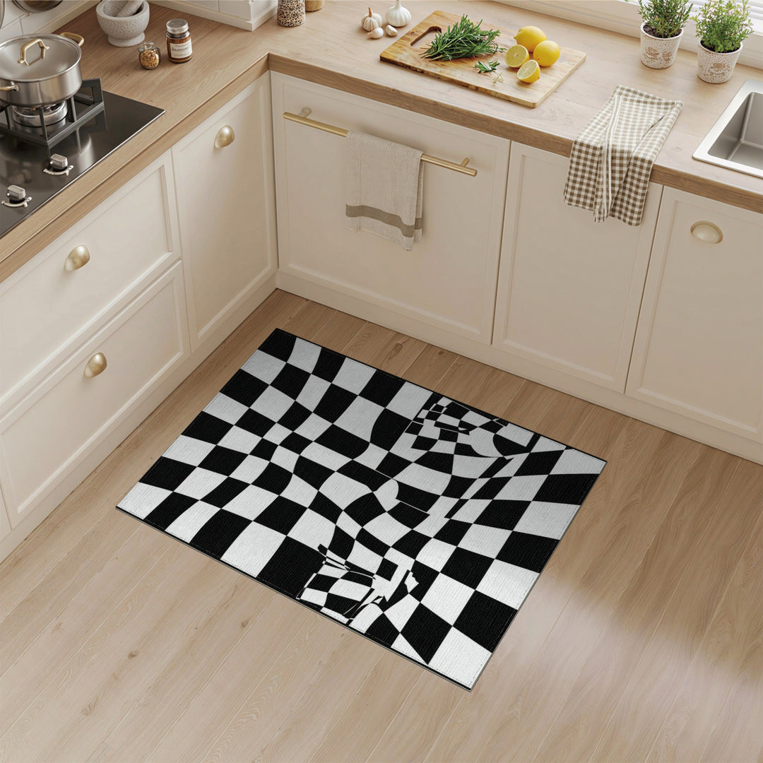 Black White Wavy Checkered Area Rug