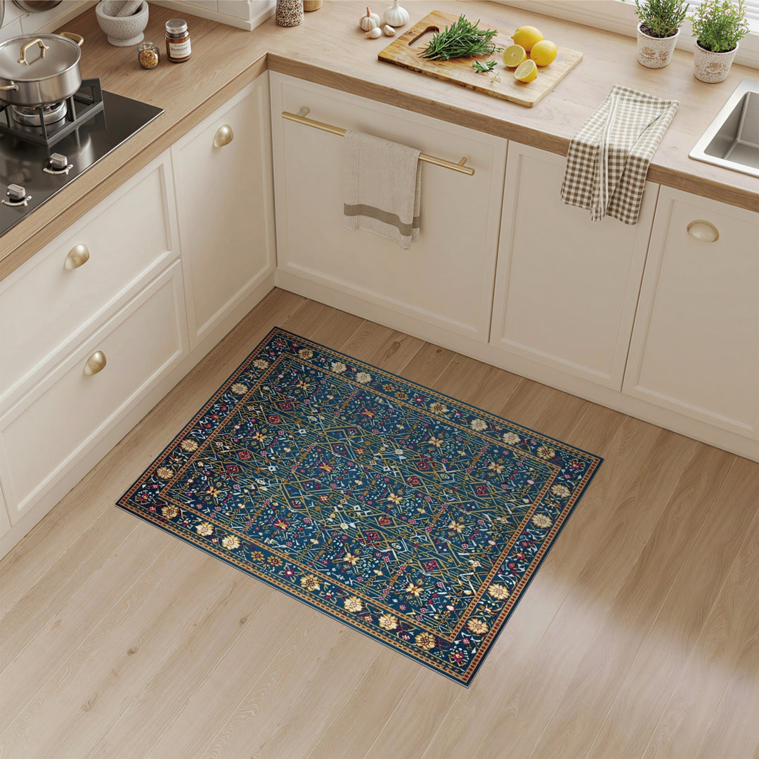 Blue and Teal Blue Traditional Persian Floral Area Rug