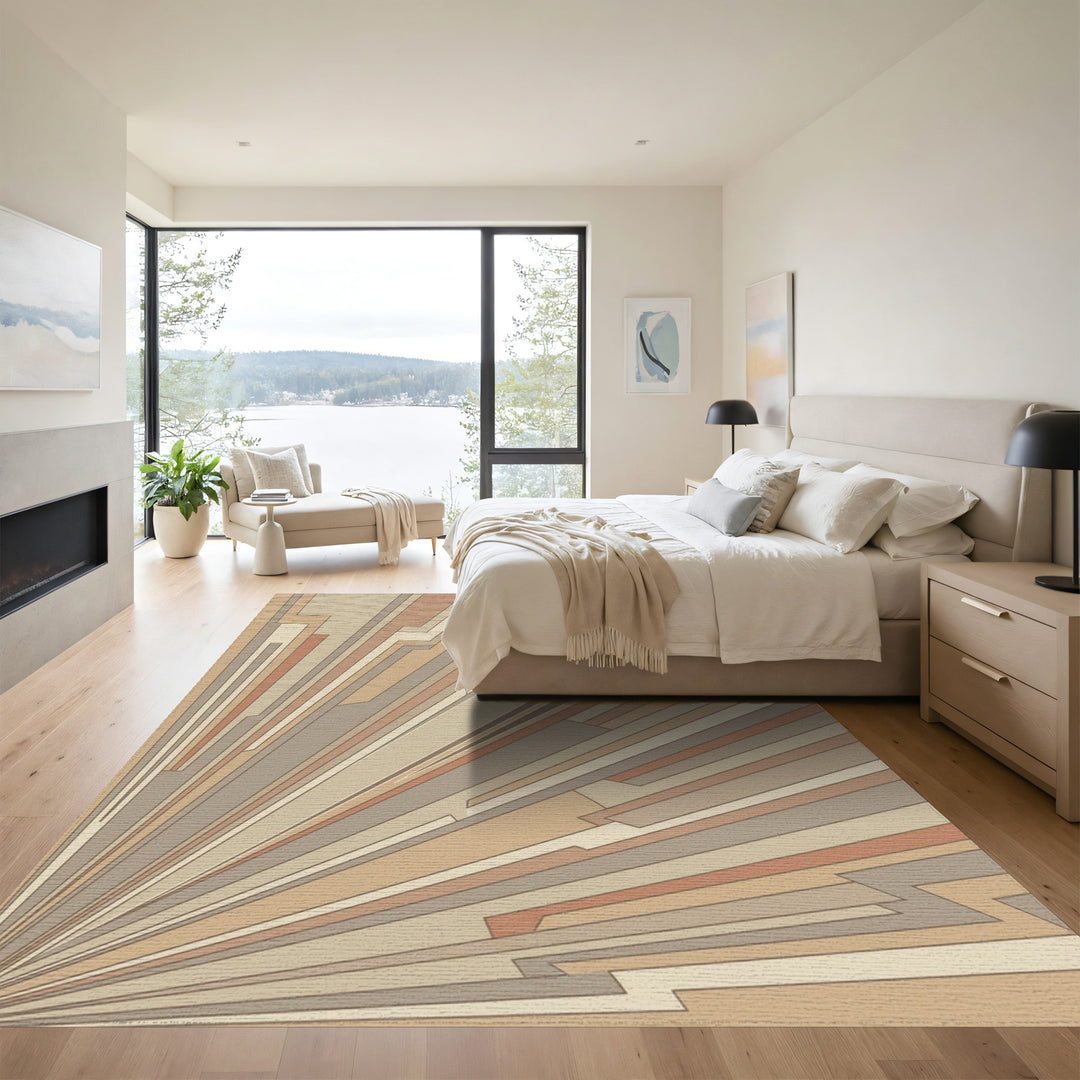 Terracotta Brown Geometric Sunburst Rug