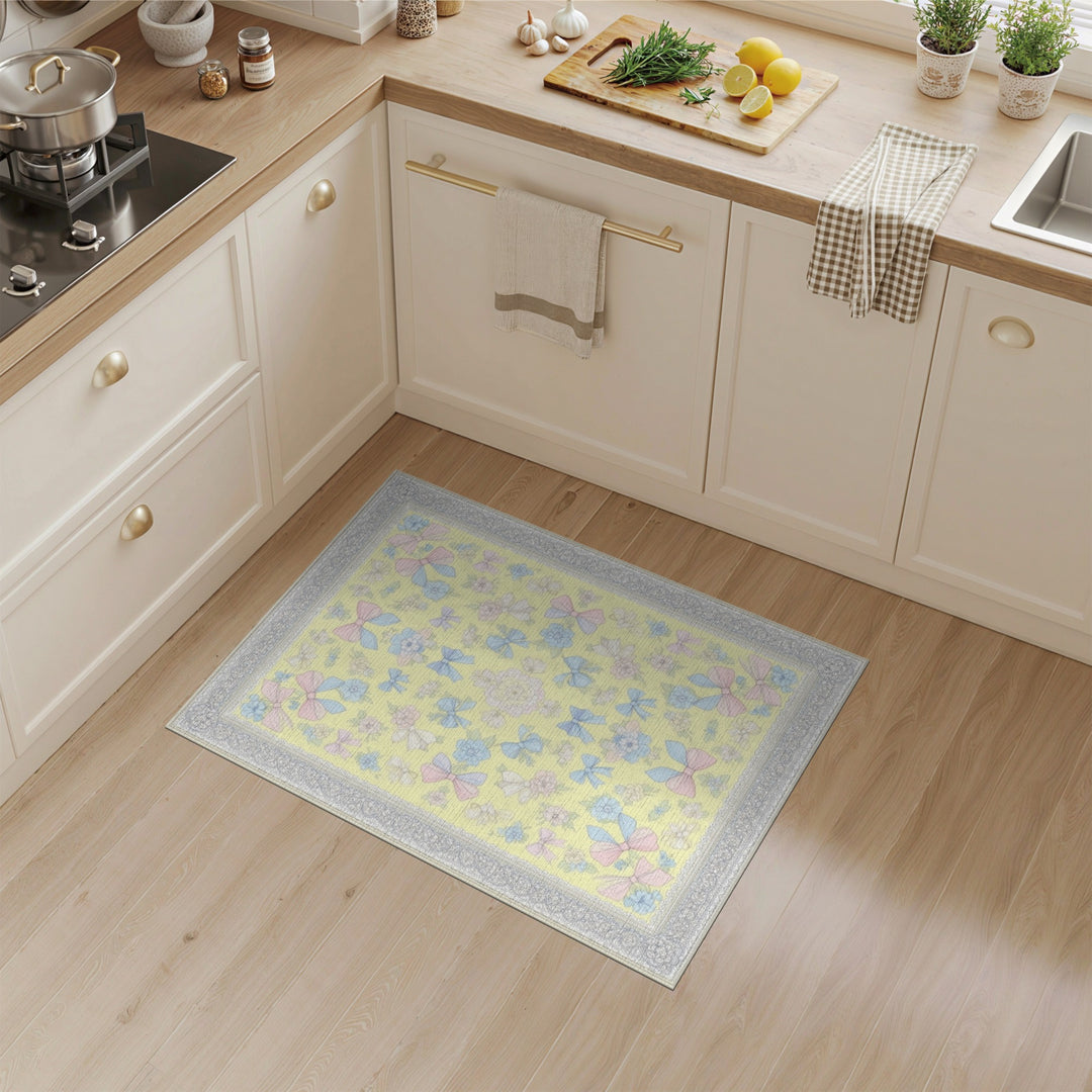 Pastel Bow Floral Yellow Area Rug