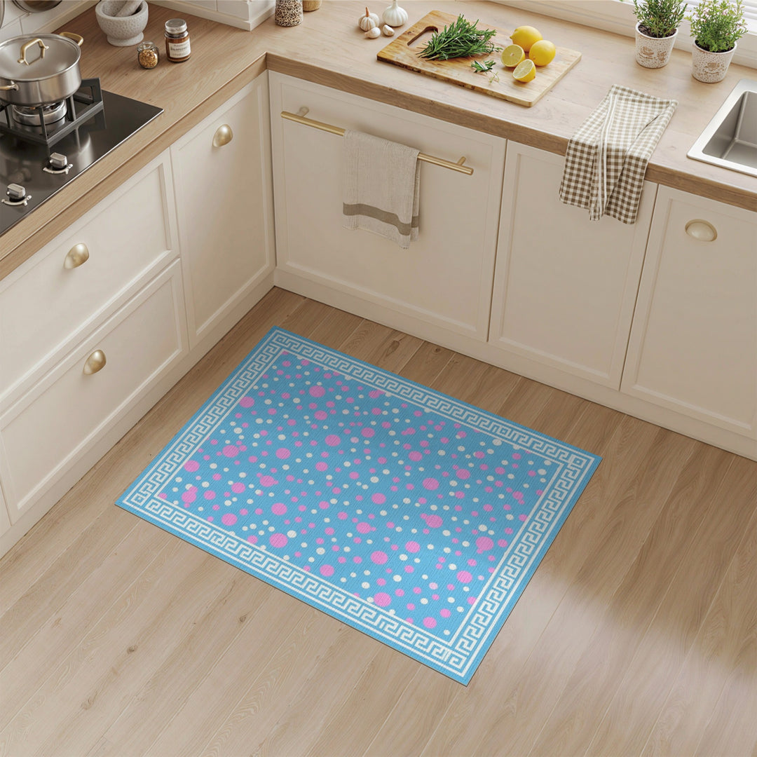 Blue Polka Dot Greek Key Area Rug
