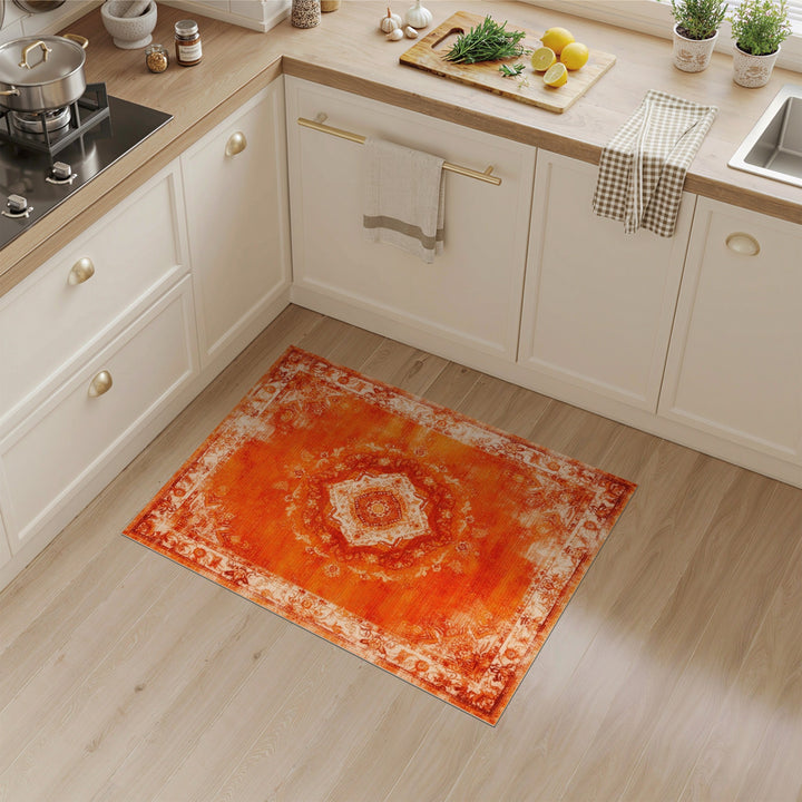 Orange Distressed Vintage Medallion Area Rug