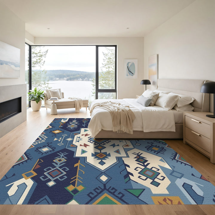 Navajo Blues Geometric Medallion Rug