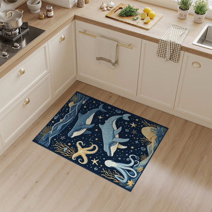 Blue Ocean Whales Area Rug