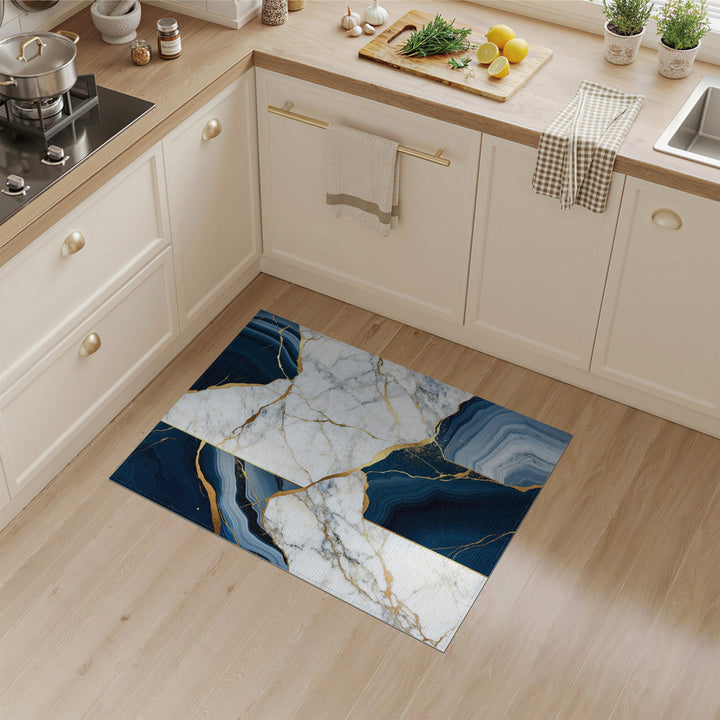 Navy Marble Gold Vein Area Rug