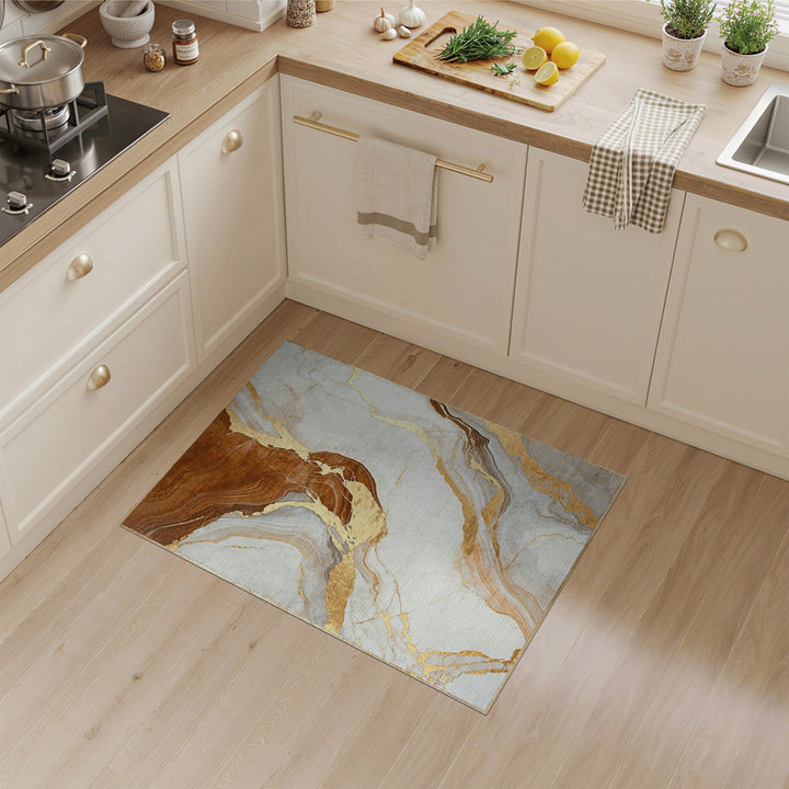 Brown Marble Gold Abstract Area Rug