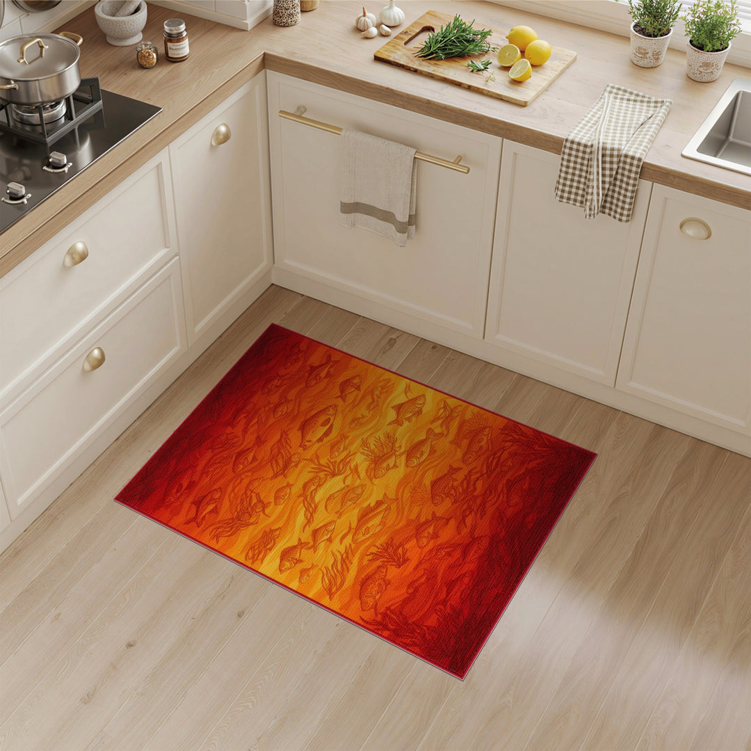 Red Fish and Seaweed Area Rug