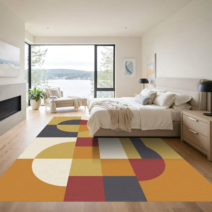 Mid Century Modern Geometric Circles Rug