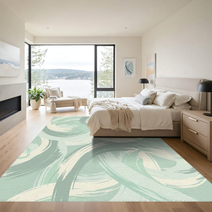 Pale Aqua Brushstroke Swirls Rug