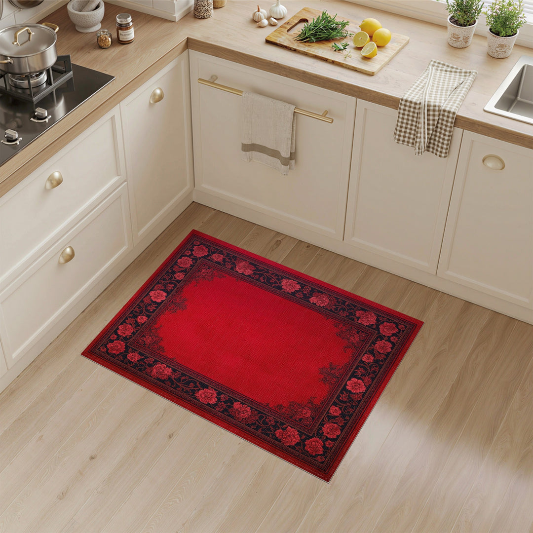 Red Floral Vintage Area Rug