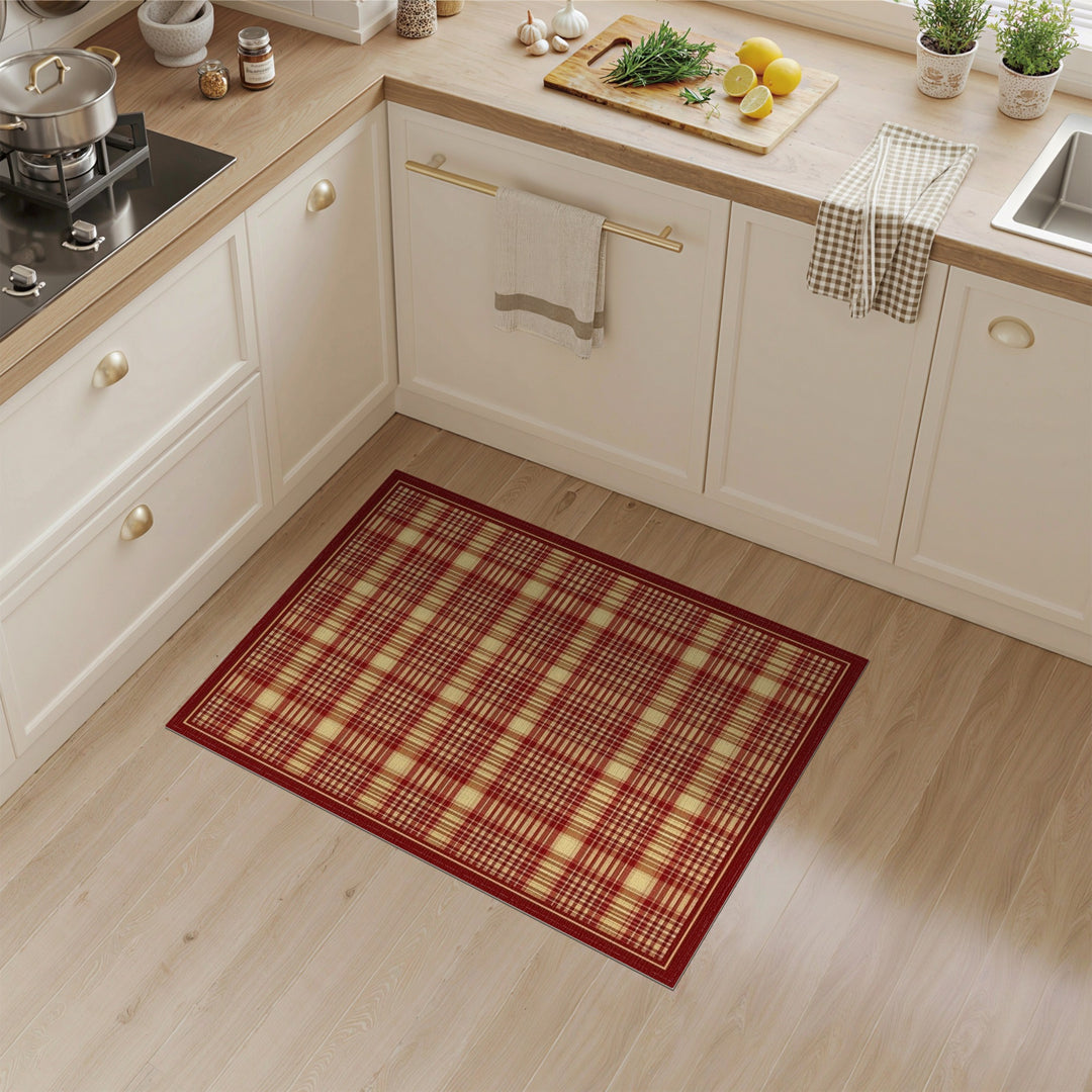 Rustic Farmhouse Red Plaid Checkered Area Rug