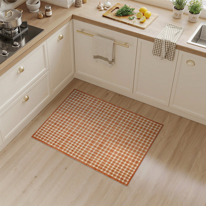Orange Checkered Geometric Area Rug