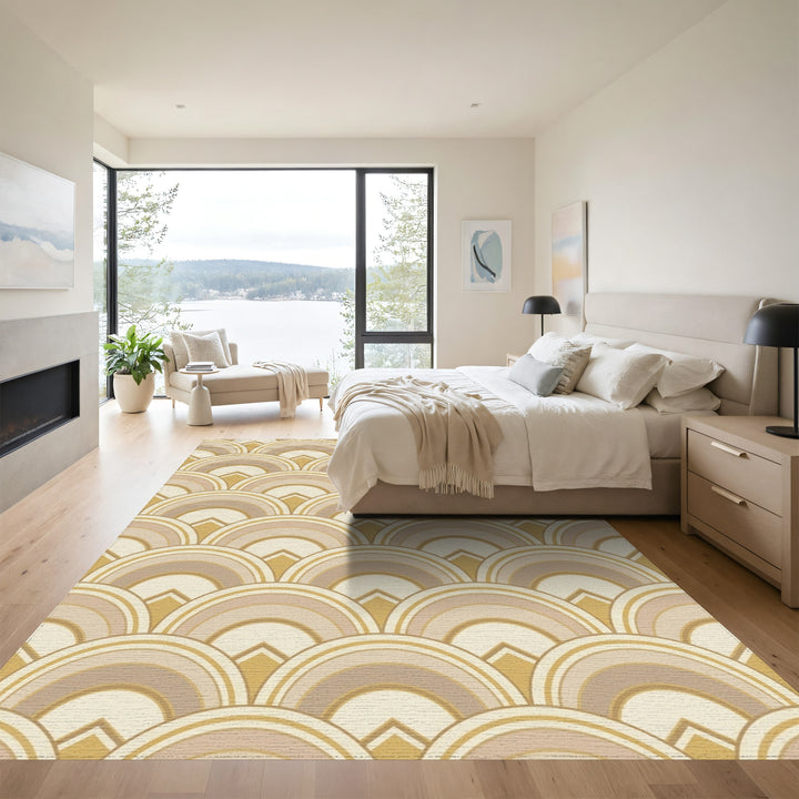 Neutral Tone Art Deco Fan Rug