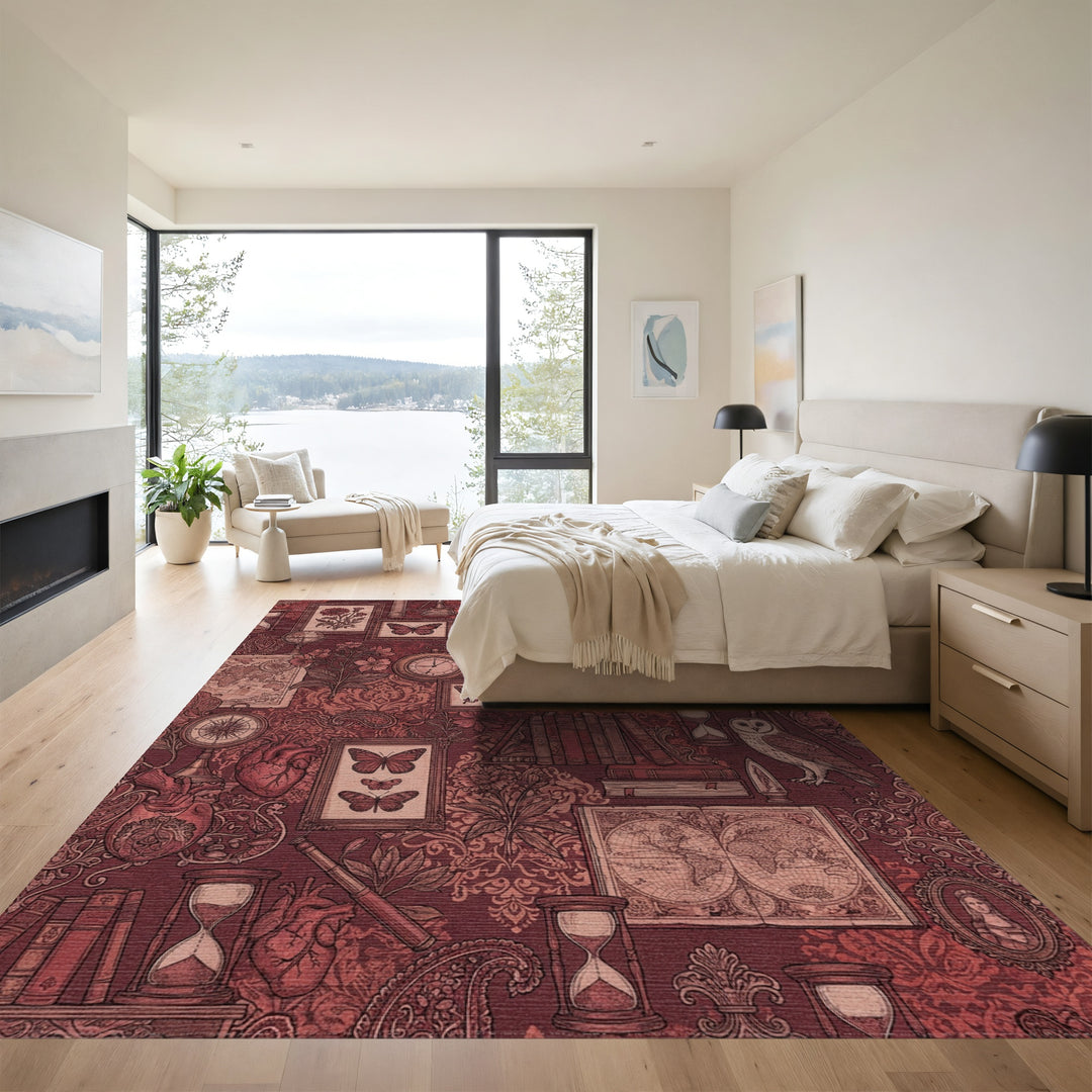 Crimson Antique Collection Botanical Map Rug