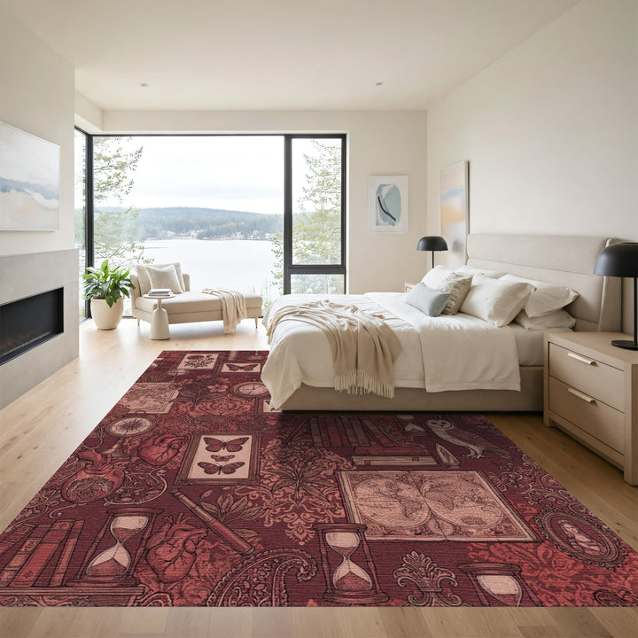 Crimson Antique Collection Botanical Map Rug