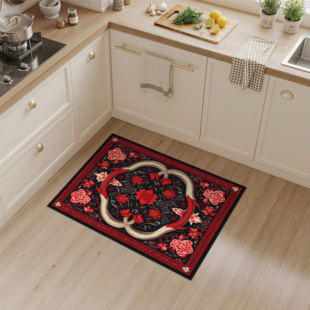 Red Floral Serpent Area Rug