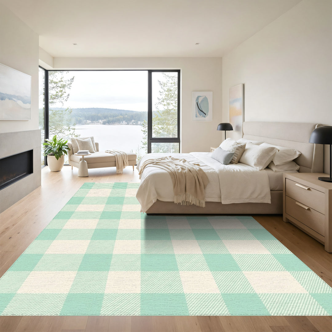 Soft Mint Gingham Check Rug