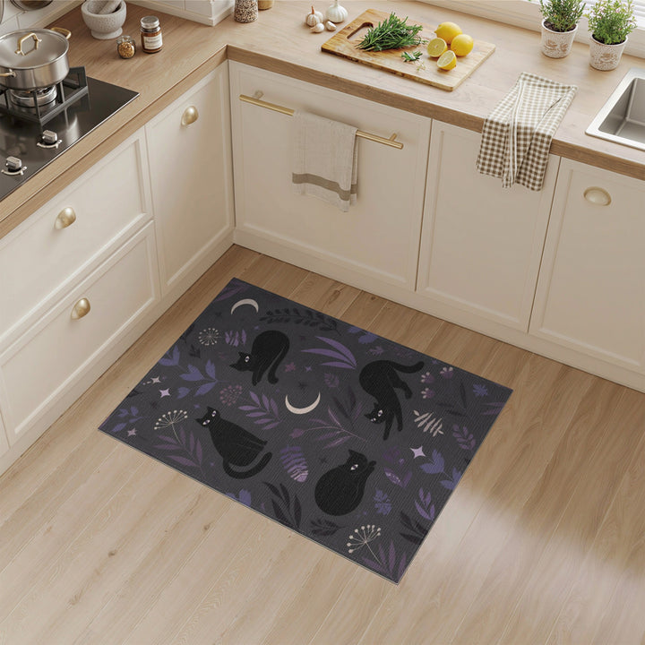 Mystic Black Cat Purple Area Rug