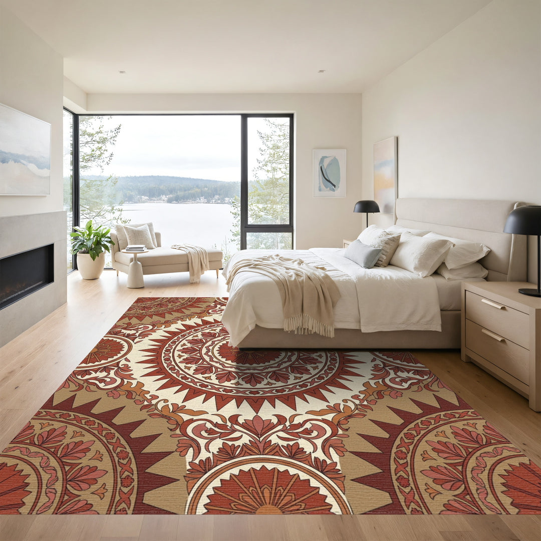 Terracotta Crimson Medallion Floral Rug