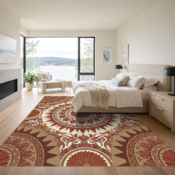 Terracotta Crimson Medallion Floral Rug