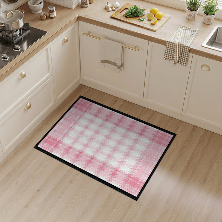 Pink Plaid Washable Pink Area Rug