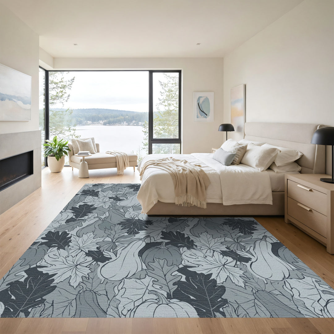 Monochromatic Autumn Squash Leaf Cluster Rug