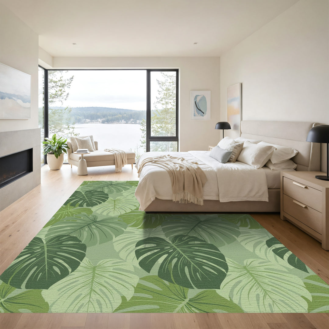 Verdant Green Tropical Leaf Arrangement Rug