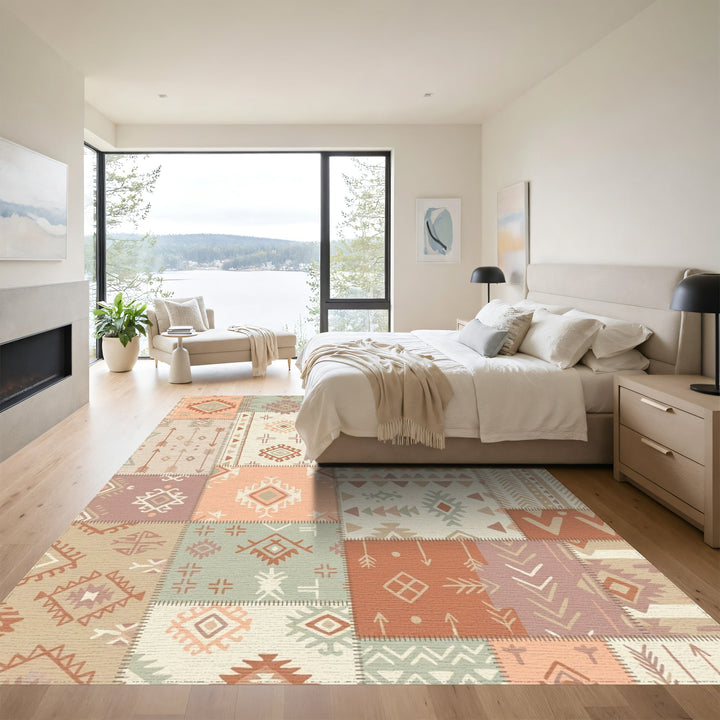 Patchwork Earthy Tone Tribal Medallion Rugs Rug