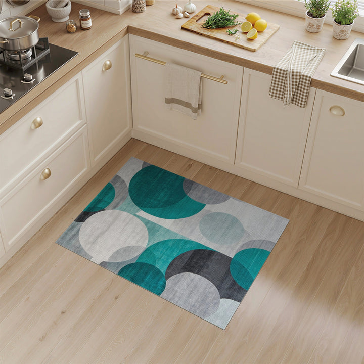 Modern Teal Overlapping Circles Area Rug