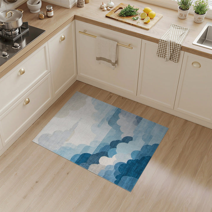 Blue Cloud Layered Washable Area Rug