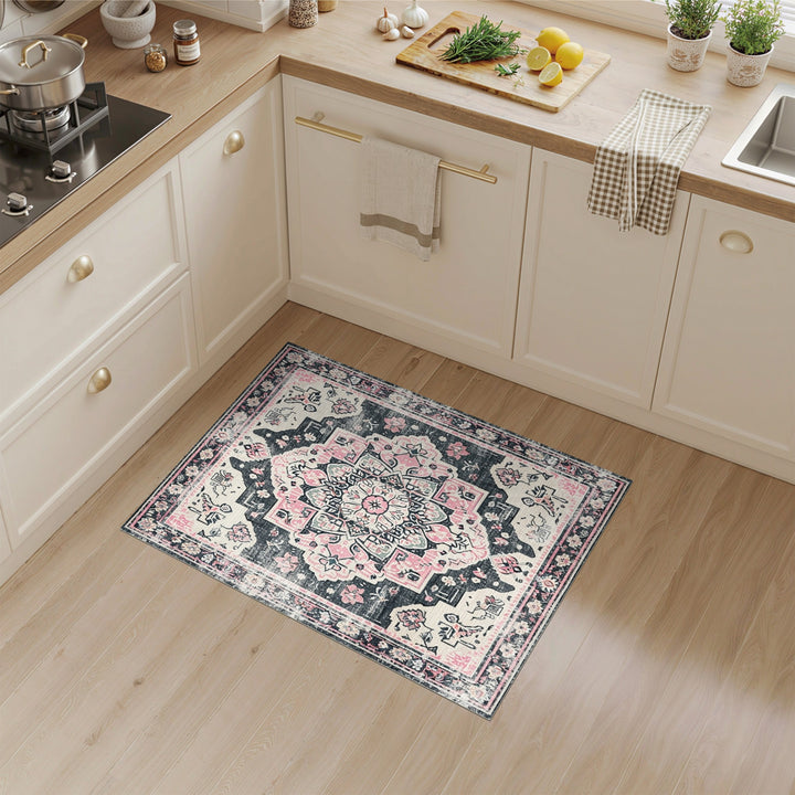 Distressed Vintage Pink Distressed Vintage Medallion Rug