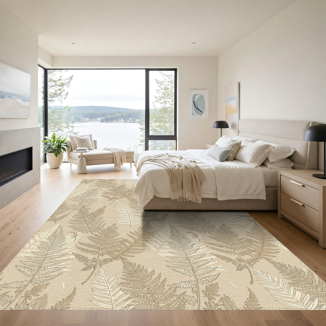 Earthy Tone Fern Frond Foliage Rug