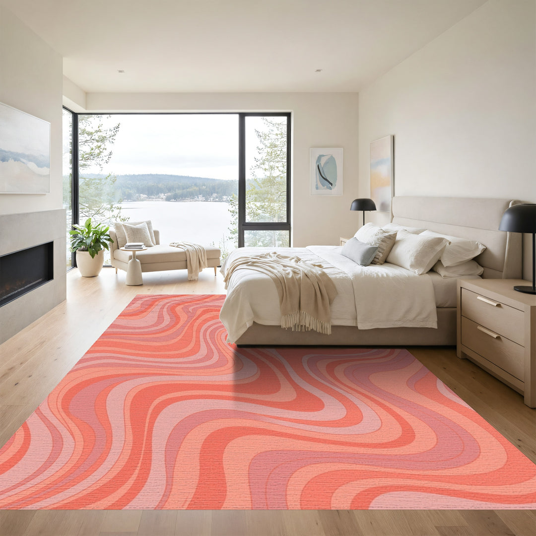 Retro Pink Swirl Abstract Rug