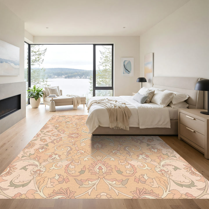 Soft Peach Floral Swirl Garden Rug