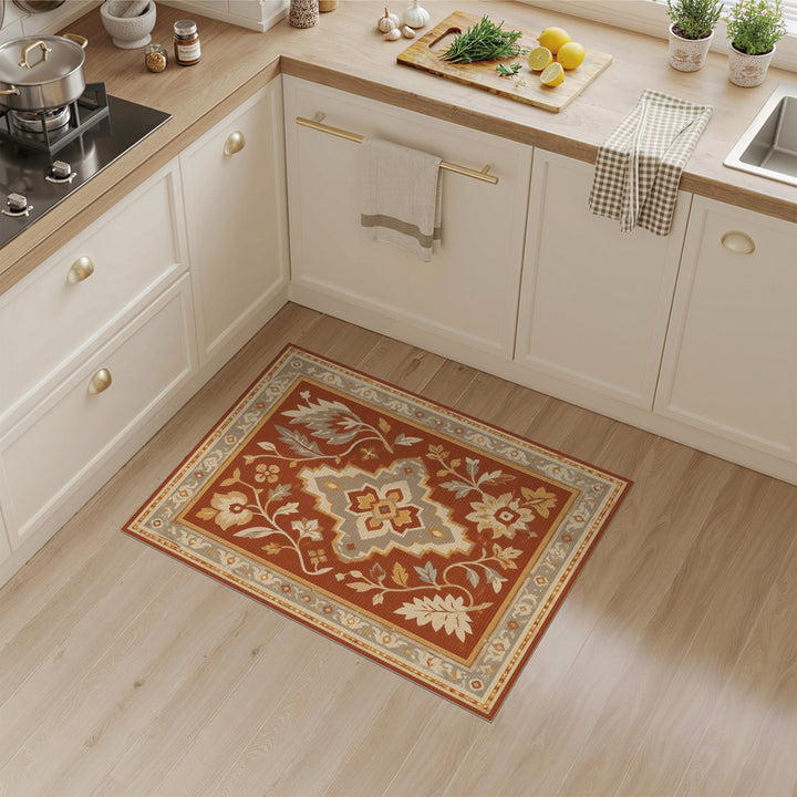 Red Floral Vintage Medallion Rug